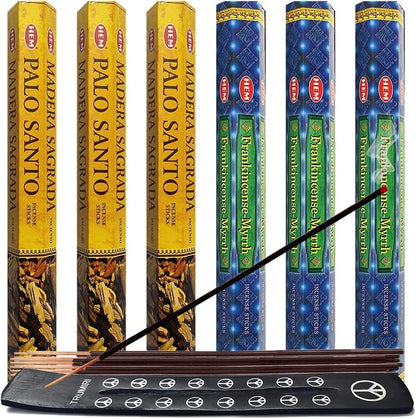 Frankincense Incense Sticks and Myrrh Incense Sticks with Incense Holder Bundle for Spiritual Décor and Home Fragrance