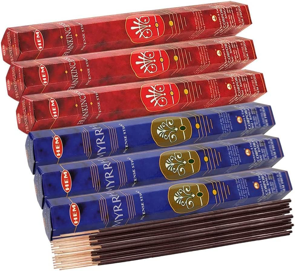 Frankincense Incense Sticks and Myrrh Incense Sticks with Incense Holder Bundle for Spiritual Décor and Home Fragrance