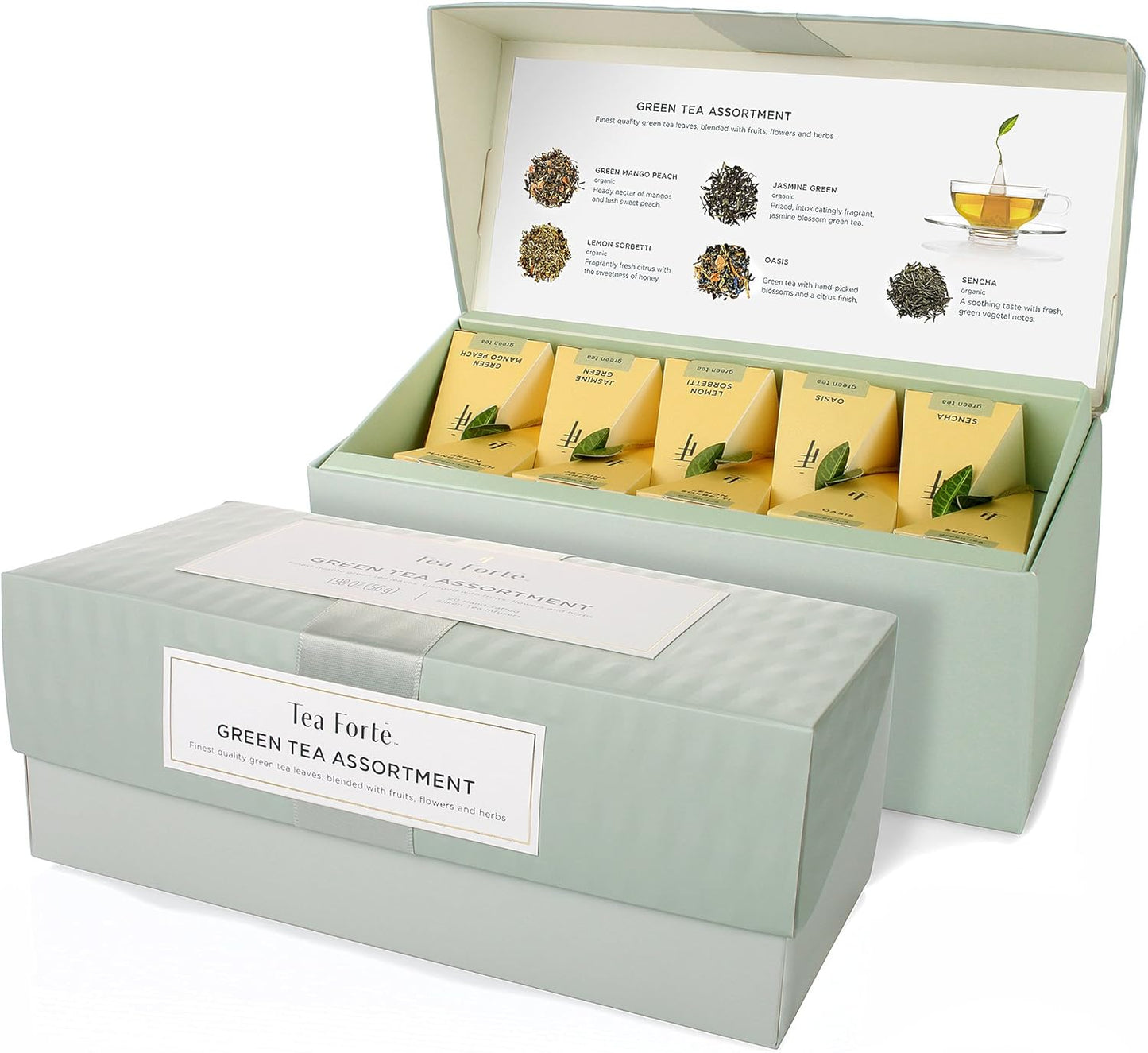 Wellbeing Organic Wellness Tea Presentation Box Tea Sampler Gift Set, 20 Assorted Variety Handcrafted Pyramid Tea Infuser Bags - Herbal Tea, Green Tea