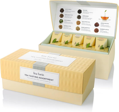 Wellbeing Organic Wellness Tea Presentation Box Tea Sampler Gift Set, 20 Assorted Variety Handcrafted Pyramid Tea Infuser Bags - Herbal Tea, Green Tea