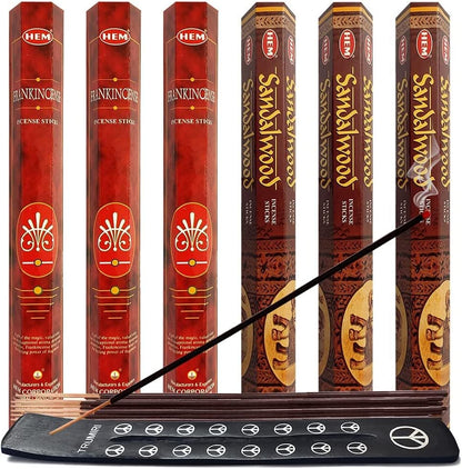 Frankincense Incense Sticks and Myrrh Incense Sticks with Incense Holder Bundle for Spiritual Décor and Home Fragrance