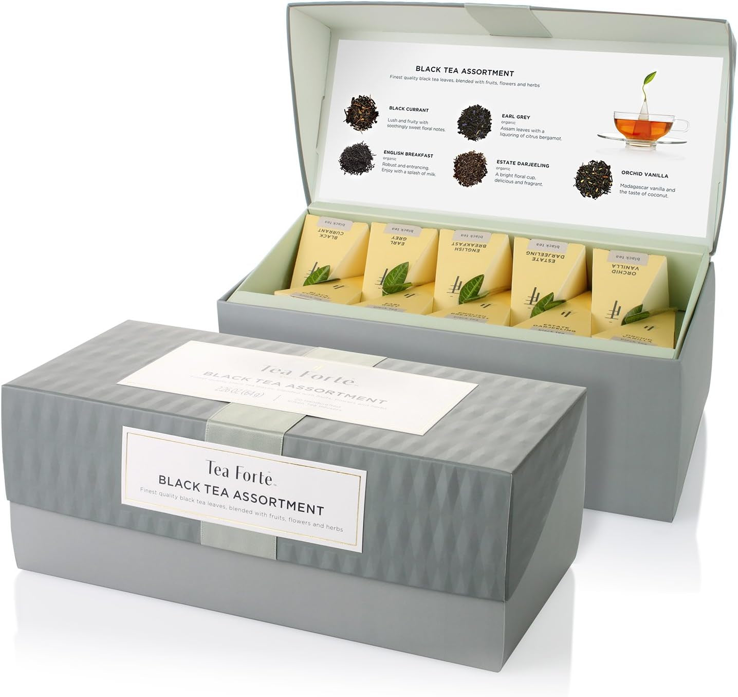 Wellbeing Organic Wellness Tea Presentation Box Tea Sampler Gift Set, 20 Assorted Variety Handcrafted Pyramid Tea Infuser Bags - Herbal Tea, Green Tea