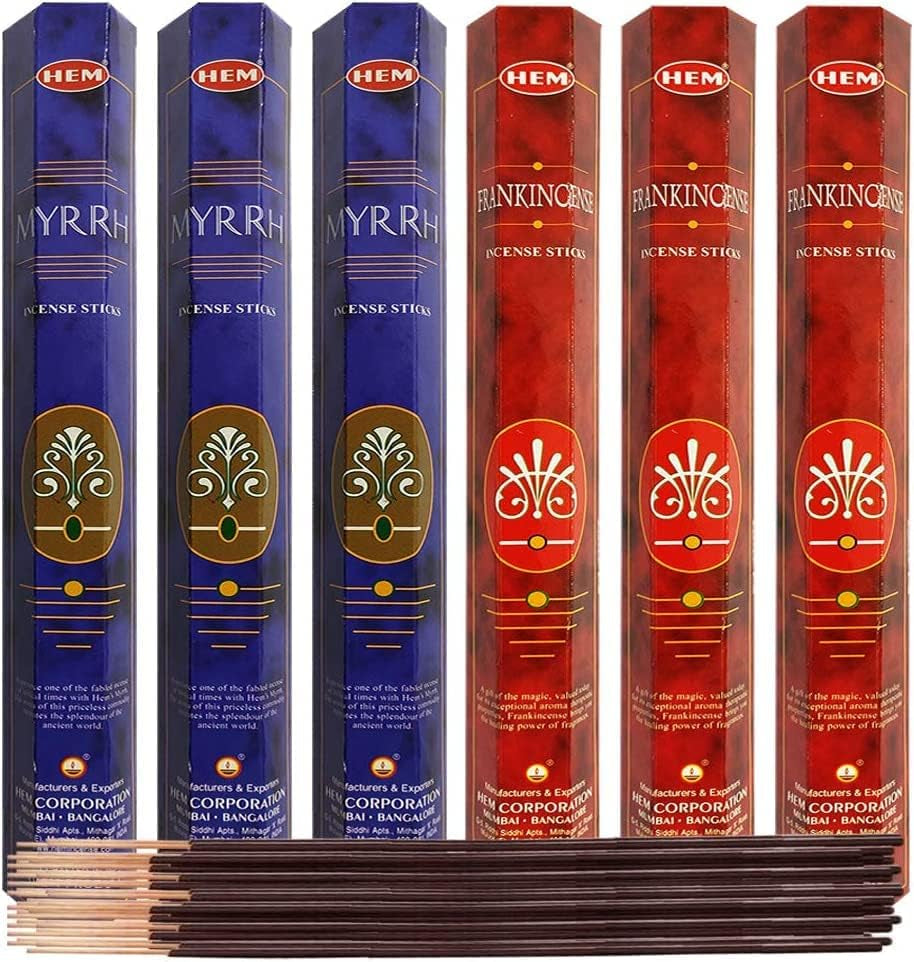 Frankincense Incense Sticks and Myrrh Incense Sticks with Incense Holder Bundle for Spiritual Décor and Home Fragrance