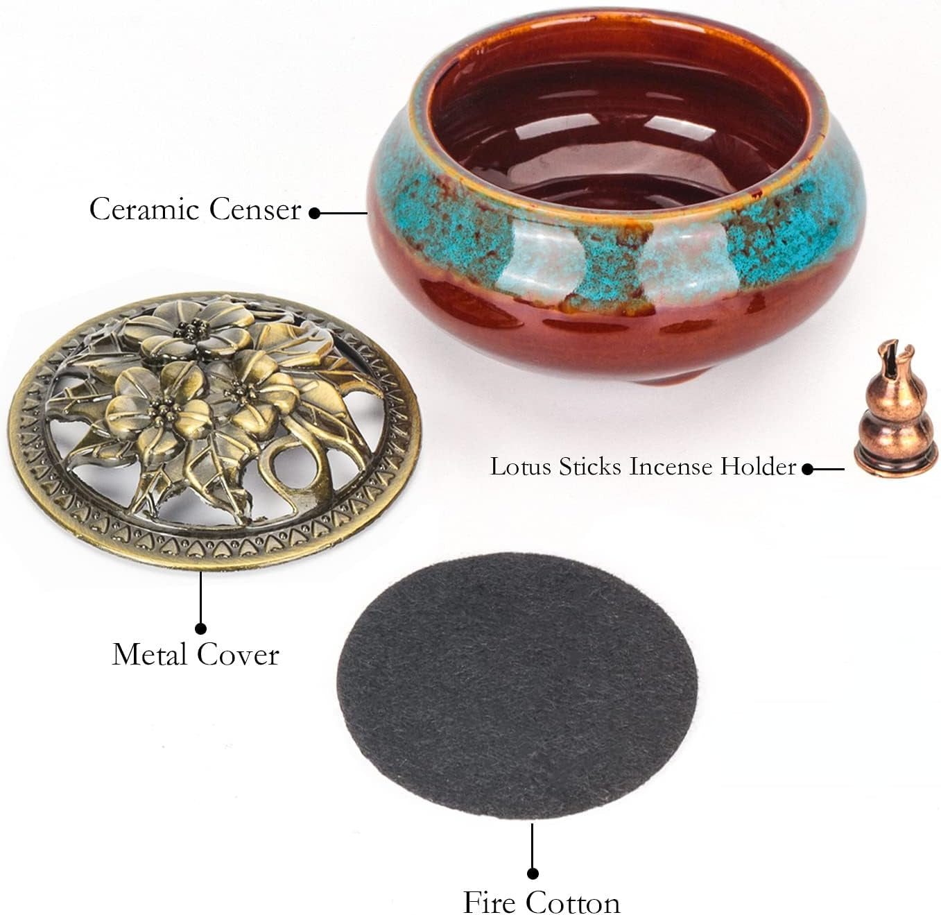 Incense Burner, Lotus Incense Holder for Cones, Incense Burner for Charcoal Disc, Resin, Sage Cones and Palo Santo (Blue)