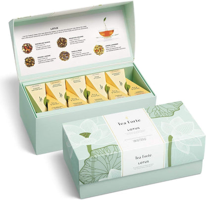 Wellbeing Organic Wellness Tea Presentation Box Tea Sampler Gift Set, 20 Assorted Variety Handcrafted Pyramid Tea Infuser Bags - Herbal Tea, Green Tea